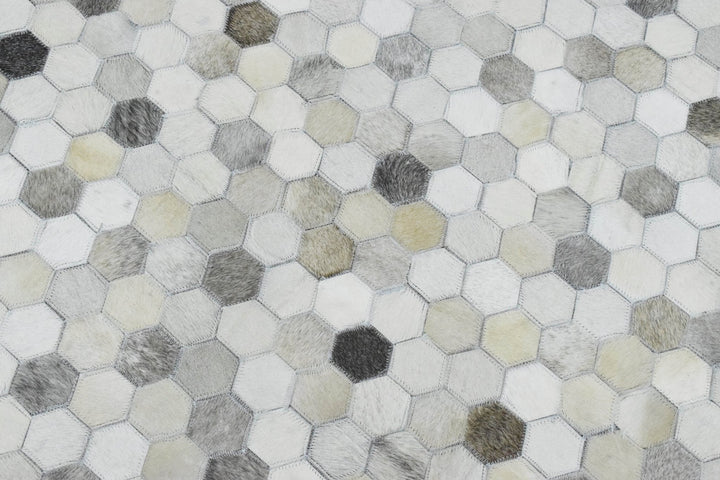 New Hairon Leather Handmade Beige and Silver Area Rug, Hand Stitched Genuine Cowhide leather rug - The Rug Decor