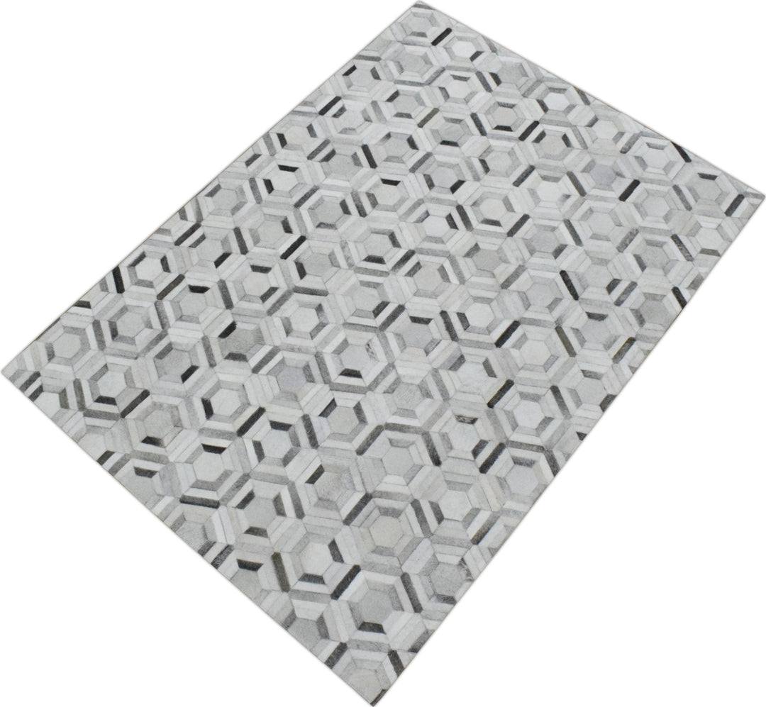 New Hairon Leather Handmade Ivory and Silver Area Rug, Hand Stitched Genuine Cowhide Leather Rug | LR2 - The Rug Decor