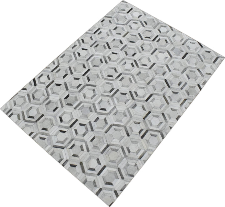 New Hairon Leather Handmade Ivory and Silver Area Rug, Hand Stitched Genuine Cowhide Leather Rug | LR2 - The Rug Decor