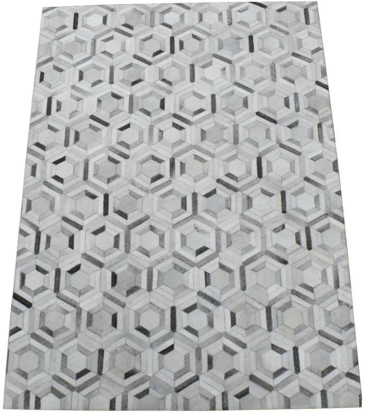 New Hairon Leather Handmade Ivory and Silver Area Rug, Hand Stitched Genuine Cowhide Leather Rug | LR2 - The Rug Decor
