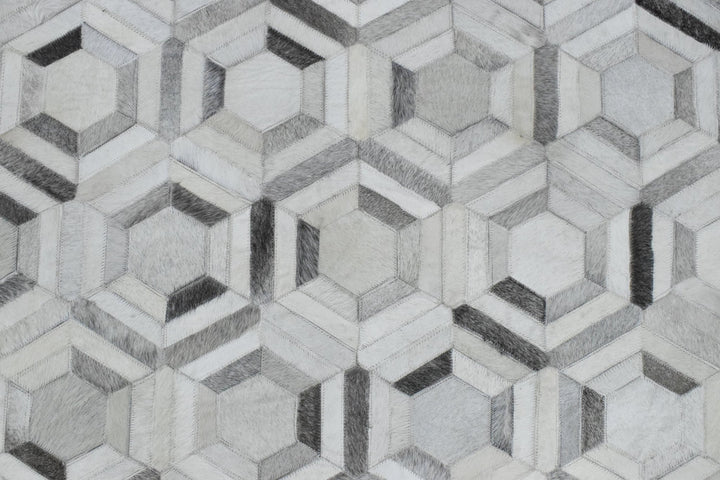 New Hairon Leather Handmade Ivory and Silver Area Rug, Hand Stitched Genuine Cowhide Leather Rug | LR2 - The Rug Decor