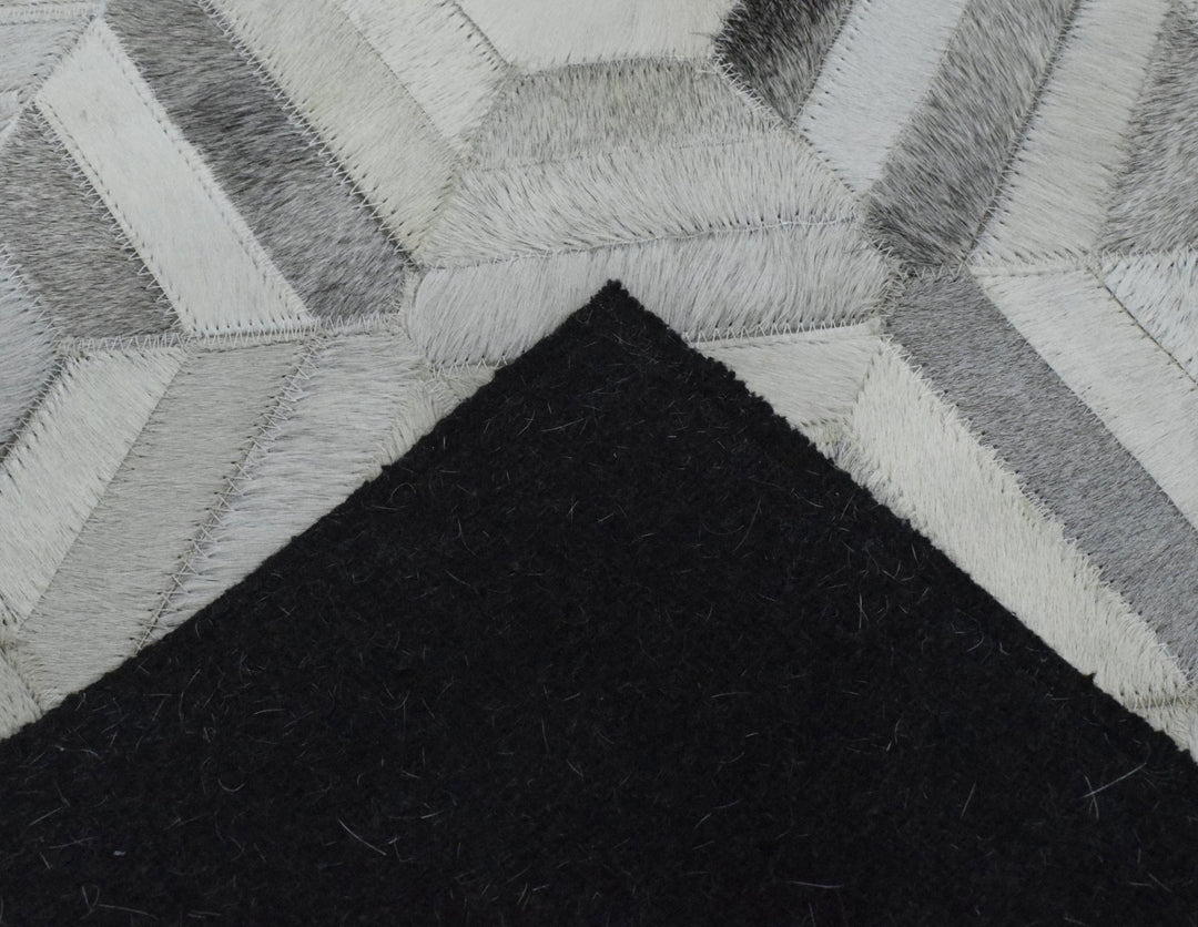 New Hairon Leather Handmade Ivory and Silver Area Rug, Hand Stitched Genuine Cowhide Leather Rug | LR2 - The Rug Decor