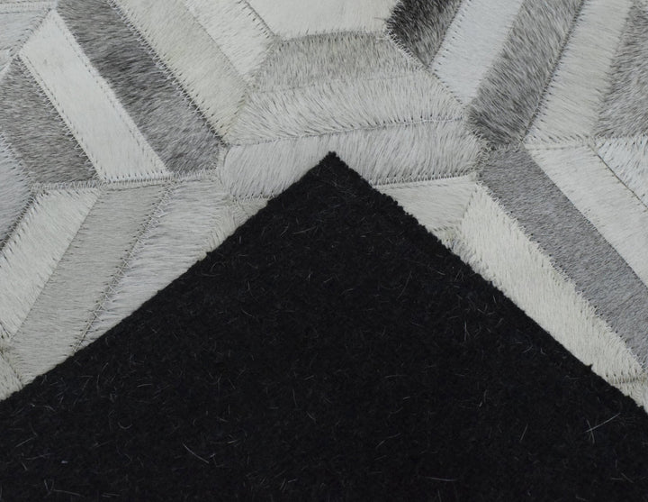 New Hairon Leather Handmade Ivory and Silver Area Rug, Hand Stitched Genuine Cowhide Leather Rug | LR2 - The Rug Decor