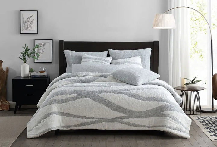 Off-White And Cloud Gray Soft and Cozy 20x20 Inch Striped Throw Pillow - The Rug Decor