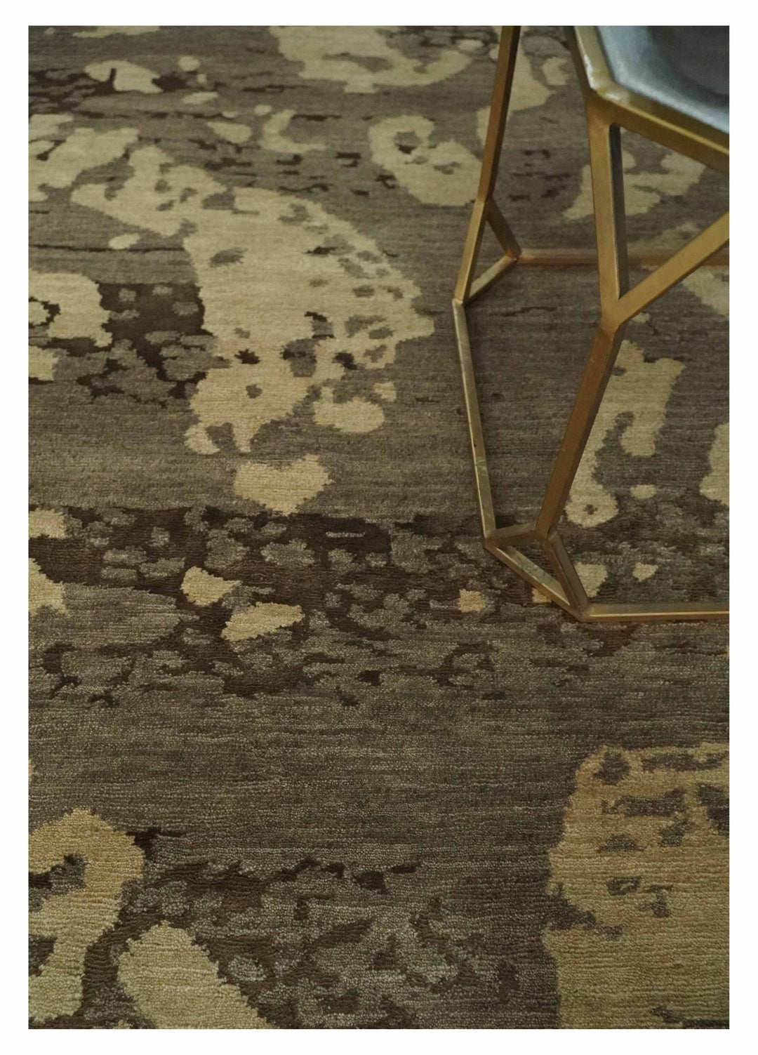 Olive and Brown Modern Abstract 5x8 Hand Knotted Wool and Silk Area Rug - The Rug Decor