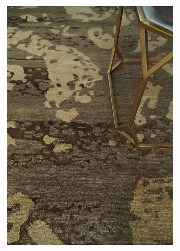 Olive and Brown Modern Abstract 5x8 Hand Knotted Wool and Silk Area Rug - The Rug Decor