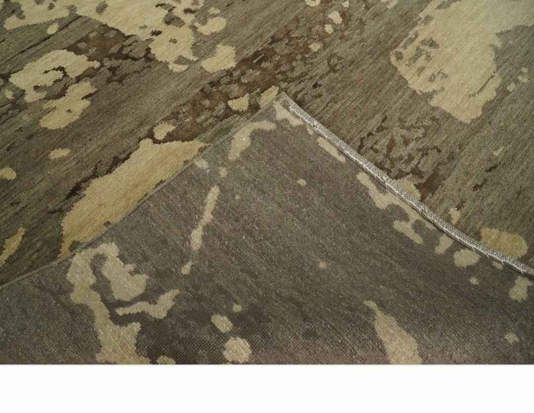 Olive and Brown Modern Abstract 5x8 Hand Knotted Wool and Silk Area Rug - The Rug Decor