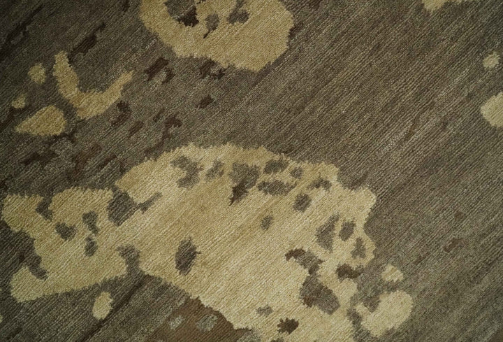 Olive and Brown Modern Abstract 5x8 Hand Knotted Wool and Silk Area Rug - The Rug Decor