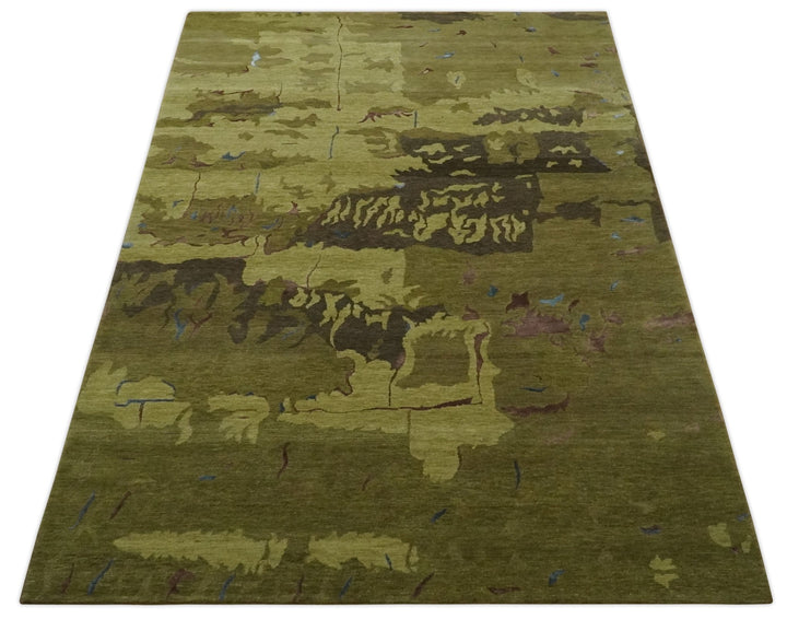 Olive and Brown Modern Abstract 6x9 Hand loom Wool and Silk Area Rug - The Rug Decor