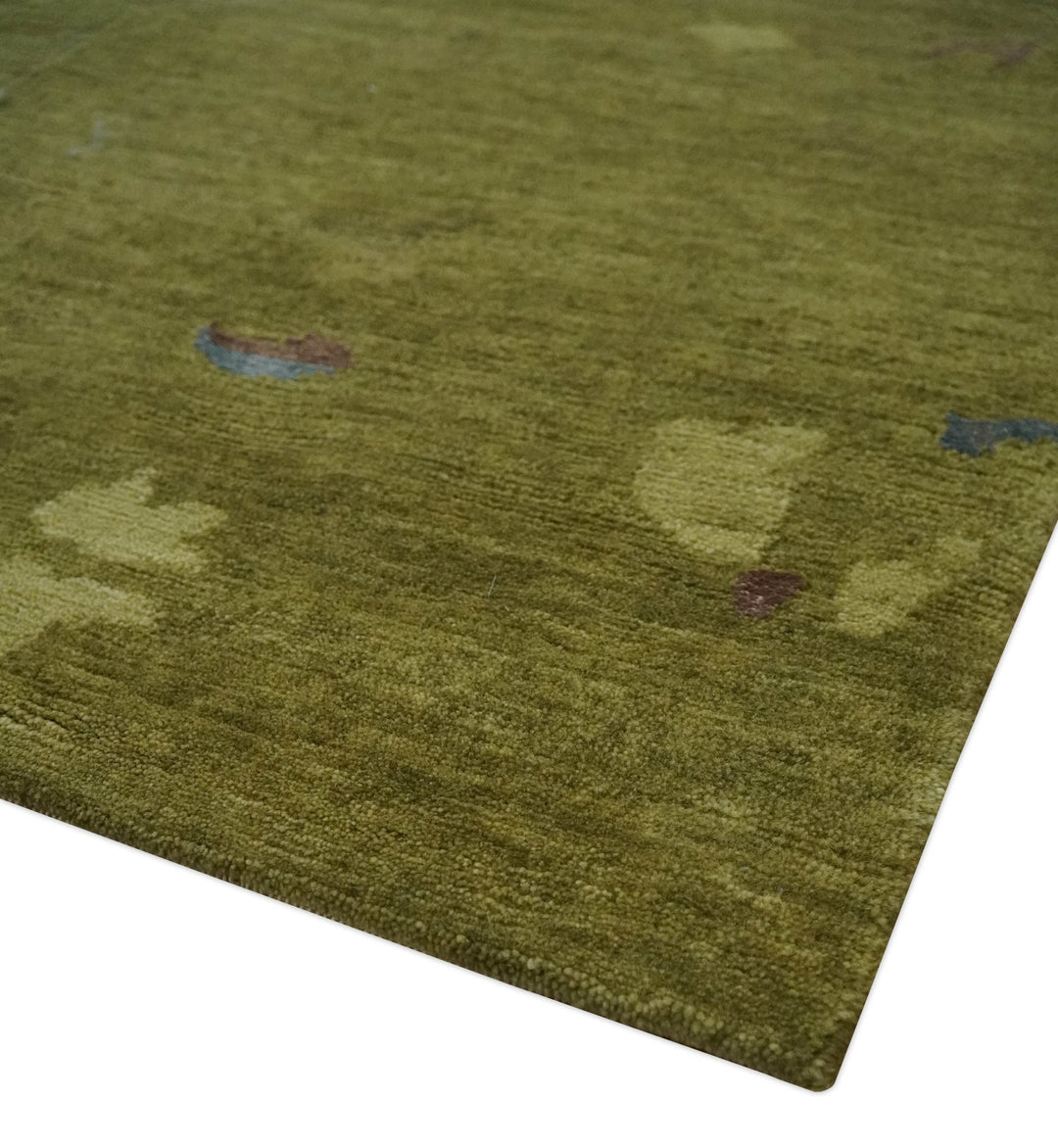 Olive and Brown Modern Abstract 6x9 Hand loom Wool and Silk Area Rug - The Rug Decor