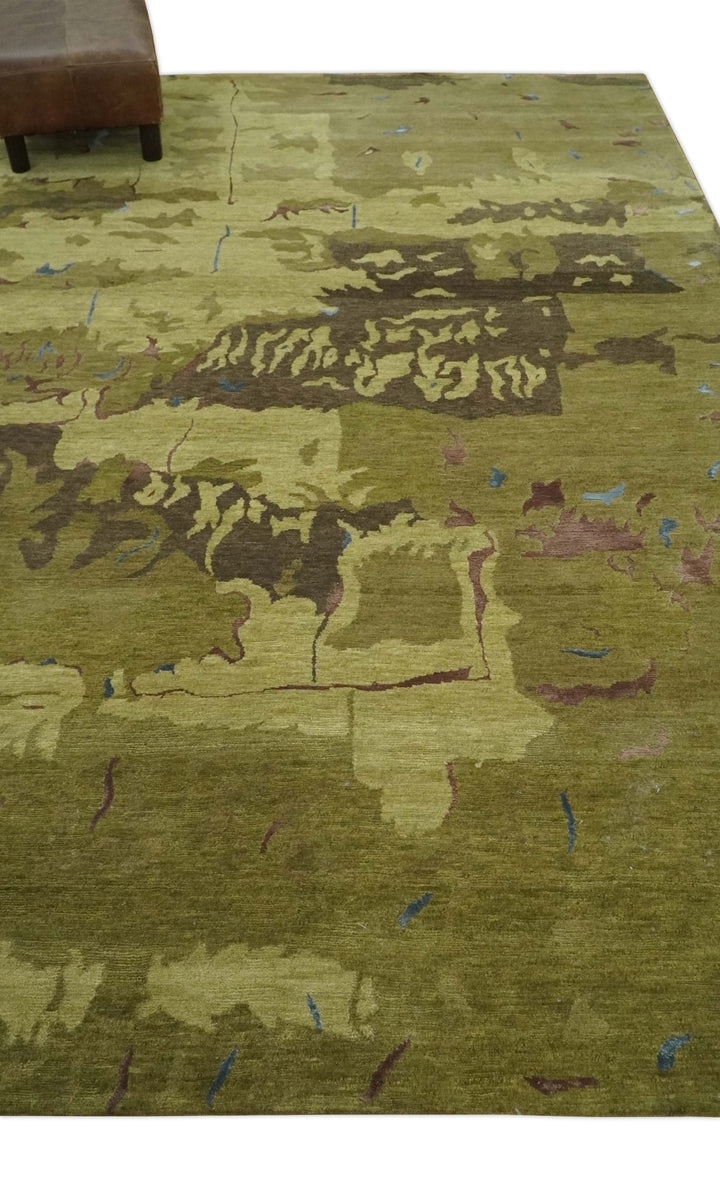 Olive and Brown Modern Abstract 6x9 Hand loom Wool and Silk Area Rug - The Rug Decor