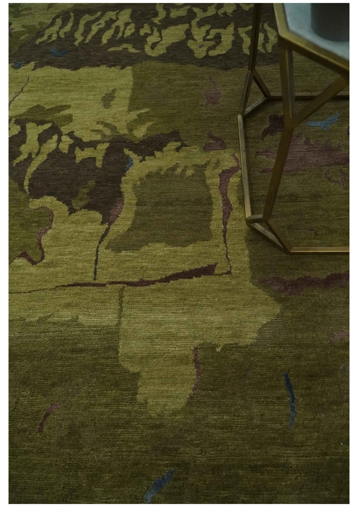 Olive and Brown Modern Abstract 6x9 Hand loom Wool and Silk Area Rug - The Rug Decor