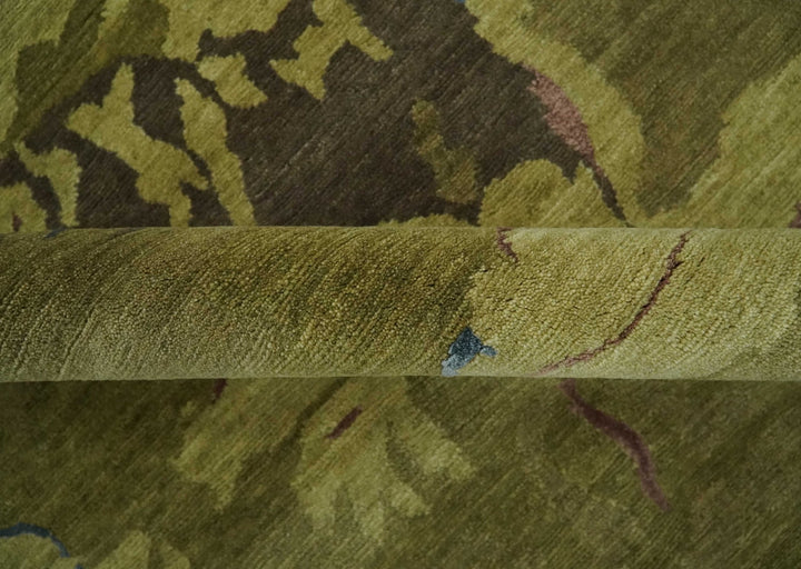 Olive and Brown Modern Abstract 6x9 Hand loom Wool and Silk Area Rug - The Rug Decor