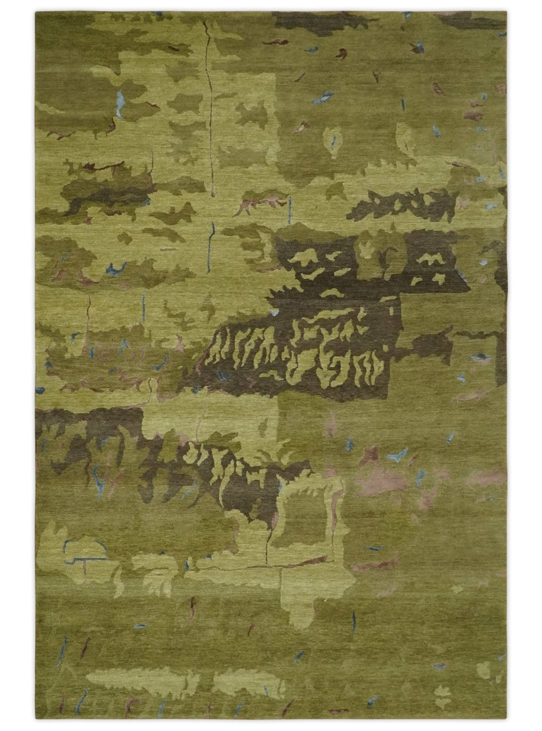 Olive and Brown Modern Abstract 6x9 Hand loom Wool and Silk Area Rug - The Rug Decor