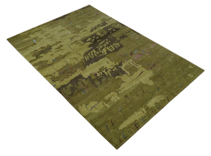 Olive and Brown Modern Abstract 6x9 Hand loom Wool and Silk Area Rug - The Rug Decor