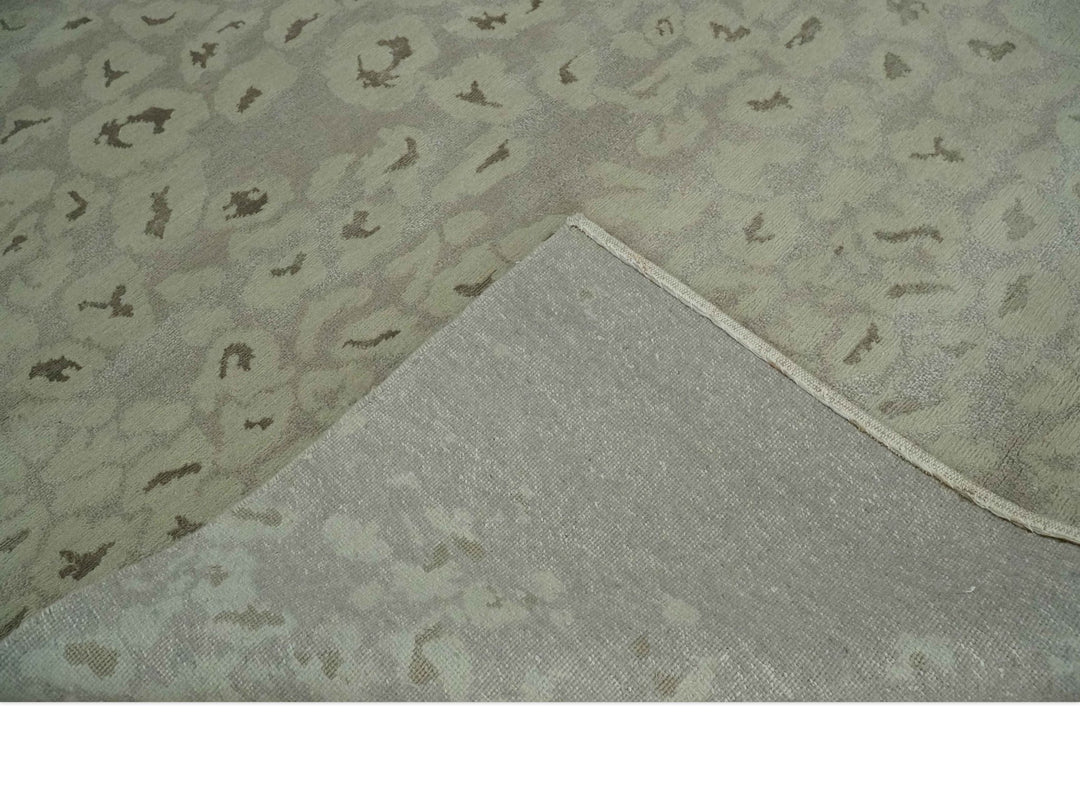 Olive and Dark Green and Silver 5x8 Hand Knotted Abstract Wool and Silk Area Rug - The Rug Decor