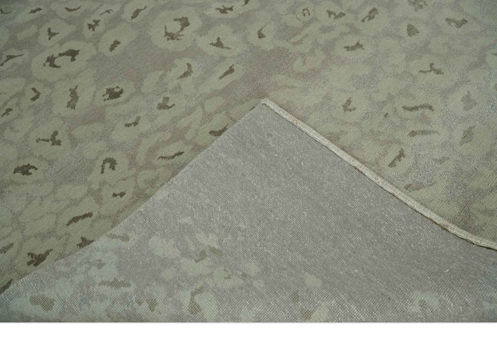 Olive and Dark Green and Silver 5x8 Hand Knotted Abstract Wool and Silk Area Rug - The Rug Decor