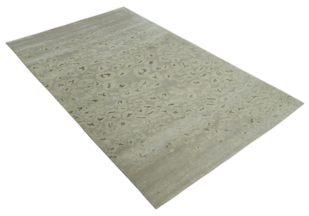 Olive and Dark Green and Silver 5x8 Hand Knotted Abstract Wool and Silk Area Rug - The Rug Decor