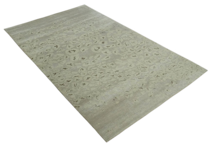 Olive and Dark Green and Silver 5x8 Hand Knotted Abstract Wool and Silk Area Rug - The Rug Decor