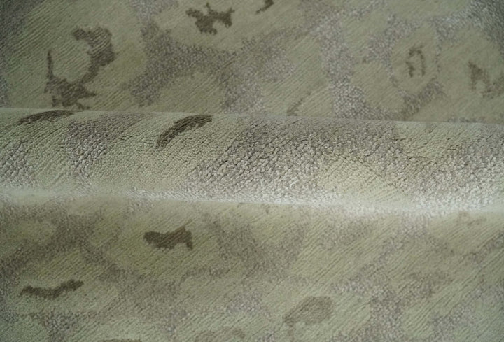 Olive and Dark Green and Silver 5x8 Hand Knotted Abstract Wool and Silk Area Rug - The Rug Decor