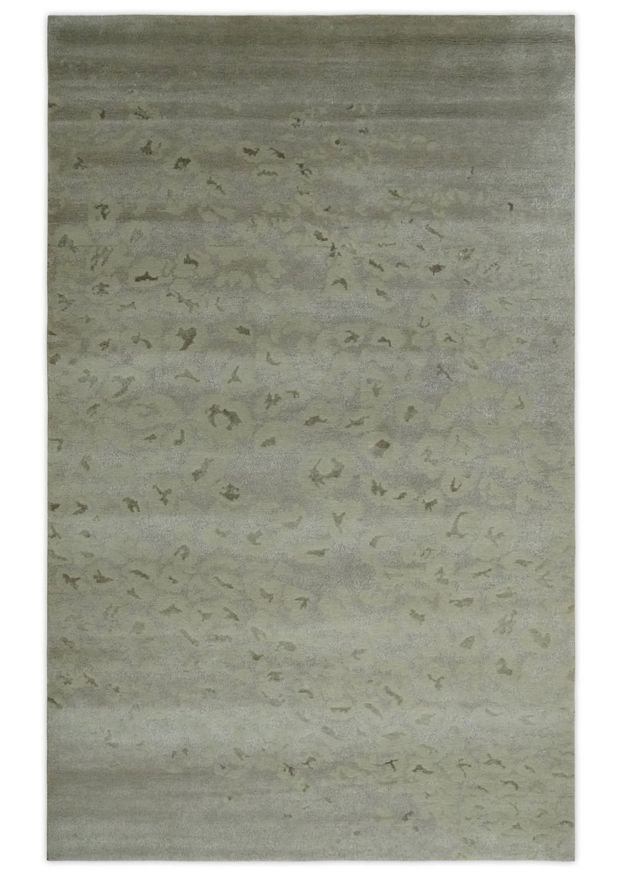Olive and Dark Green and Silver 5x8 Hand Knotted Abstract Wool and Silk Area Rug - The Rug Decor