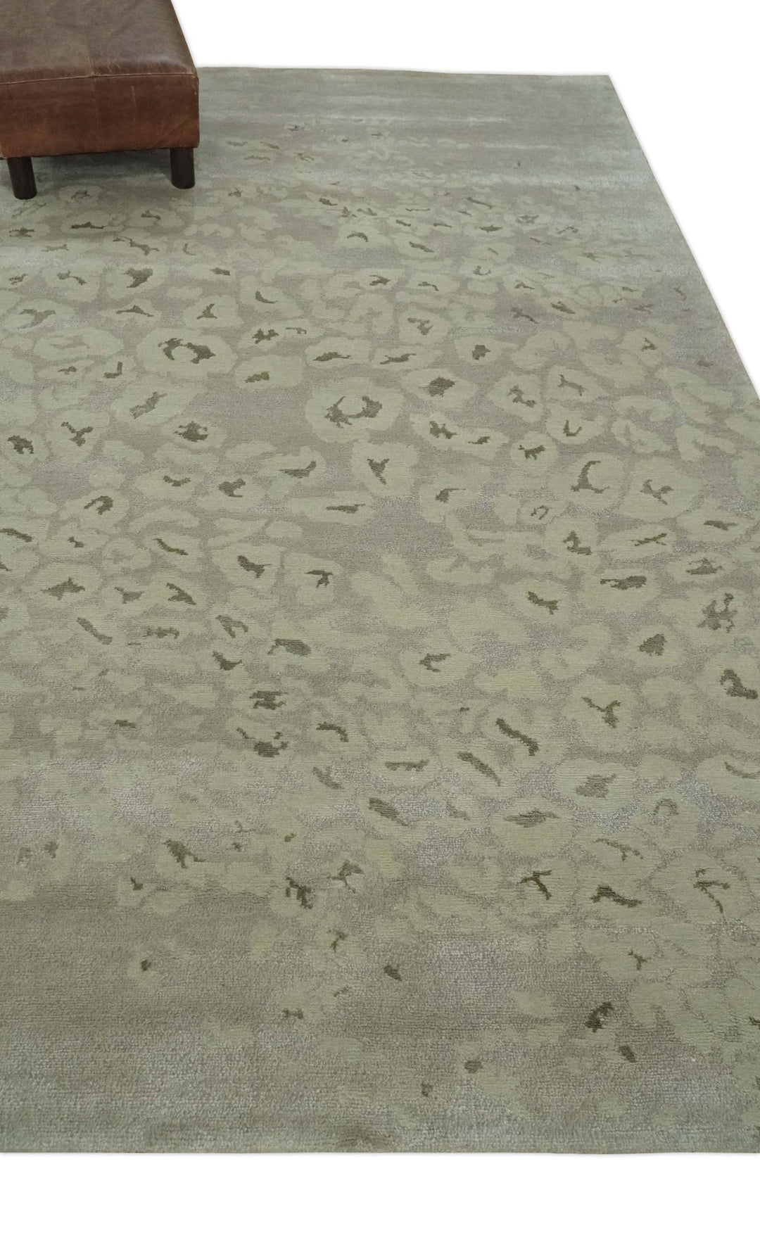 Olive and Dark Green and Silver 5x8 Hand Knotted Abstract Wool and Silk Area Rug - The Rug Decor