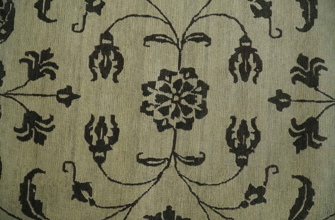 Olive and Dark green Hand Knotted 4x6 Floral Wool and Silk Area Rug - The Rug Decor