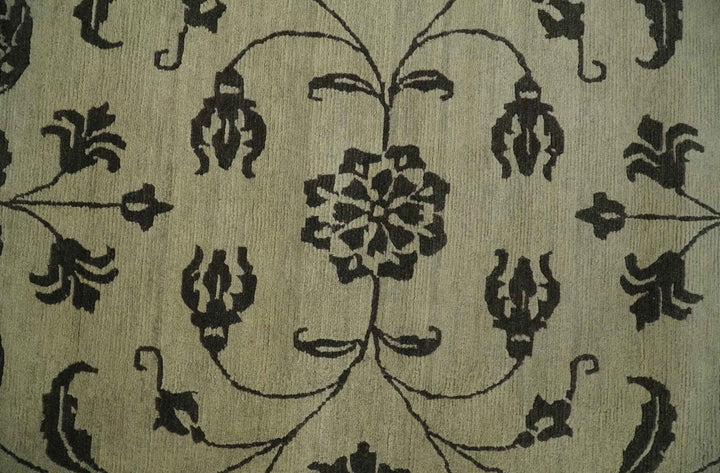 Olive and Dark green Hand Knotted 4x6 Floral Wool and Silk Area Rug - The Rug Decor