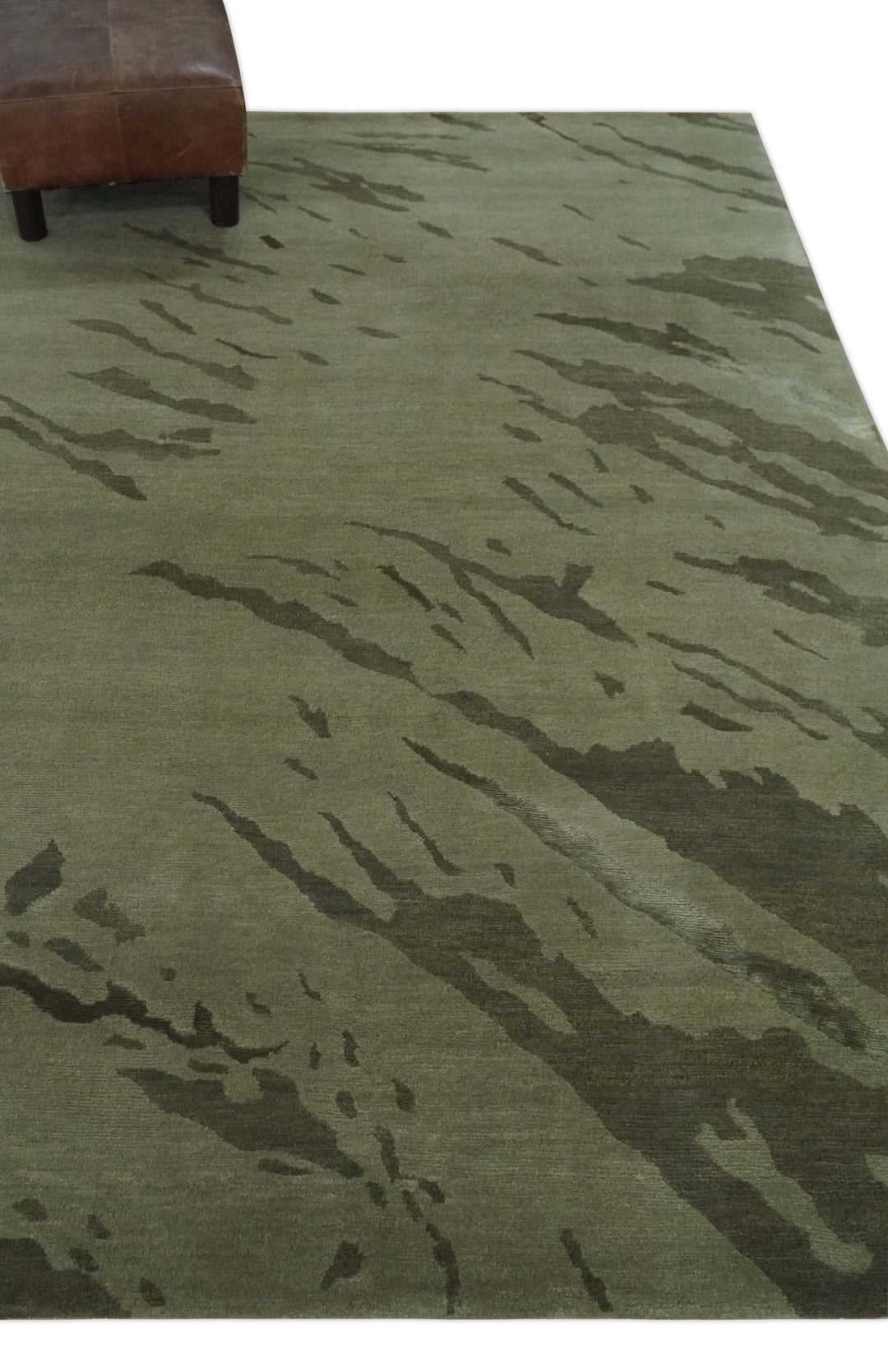 Olive and Green Modern Abstract Hand knotted 5x7 wool and Art silk Area Rug - The Rug Decor