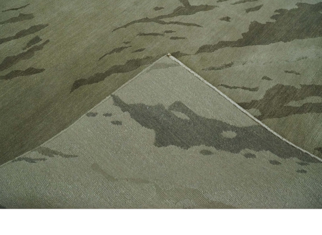 Olive and Green Modern Abstract Hand knotted 5x7 wool and Art silk Area Rug - The Rug Decor