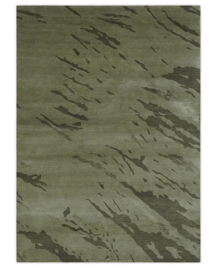 Olive and Green Modern Abstract Hand knotted 5x7 wool and Art silk Area Rug - The Rug Decor