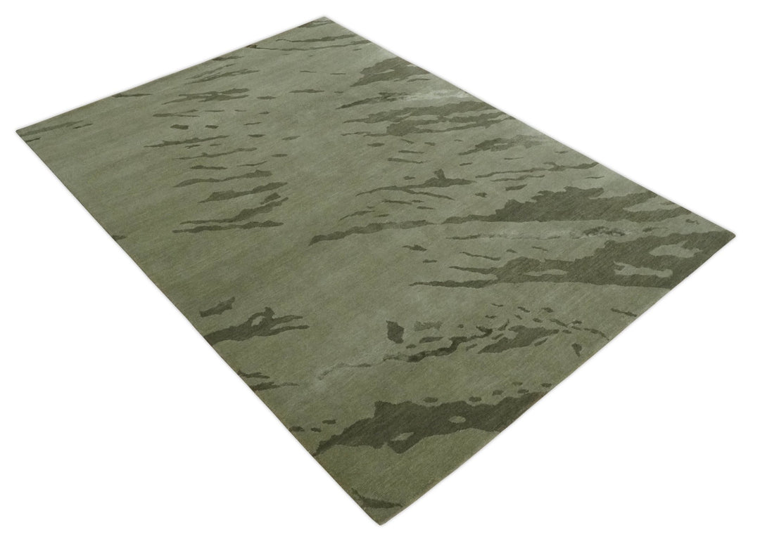 Olive and Green Modern Abstract Hand knotted 5x7 wool and Art silk Area Rug - The Rug Decor