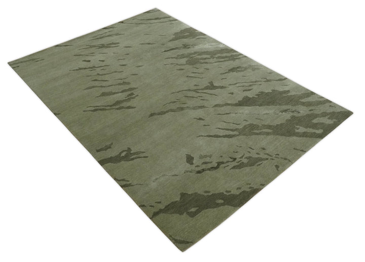 Olive and Green Modern Abstract Hand knotted 5x7 wool and Art silk Area Rug - The Rug Decor