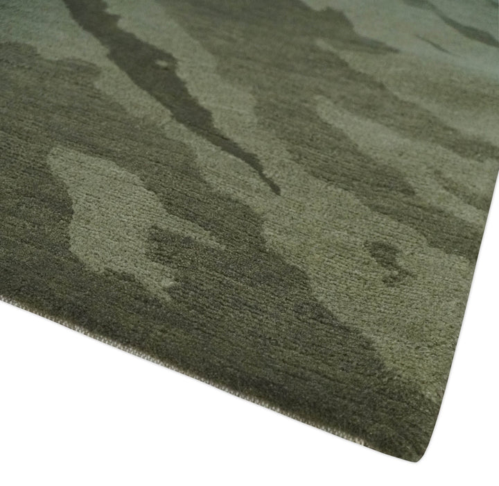 Olive and Green Modern Abstract Hand knotted 5x7 wool and Art silk Area Rug - The Rug Decor