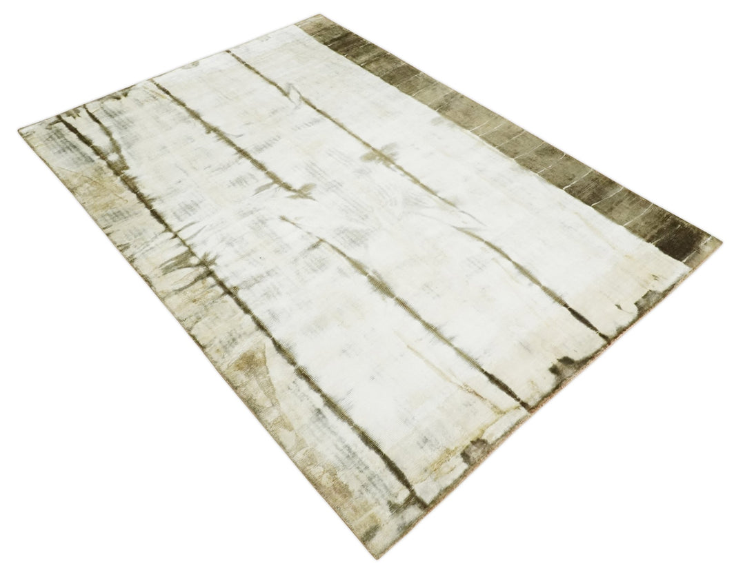 Olive and ivory 6x9 Modern Abstract Hand Woven Art Silk Rug | KNT1 - The Rug Decor