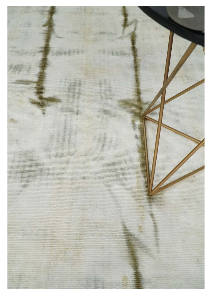 Olive and ivory 6x9 Modern Abstract Hand Woven Art Silk Rug | KNT1 - The Rug Decor