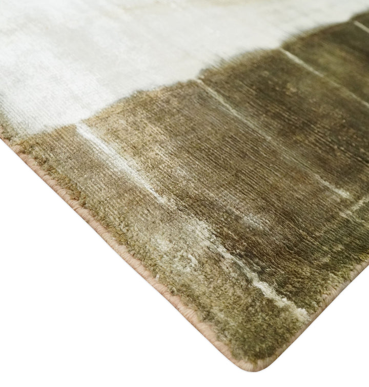 Olive and ivory 6x9 Modern Abstract Hand Woven Art Silk Rug | KNT1 - The Rug Decor