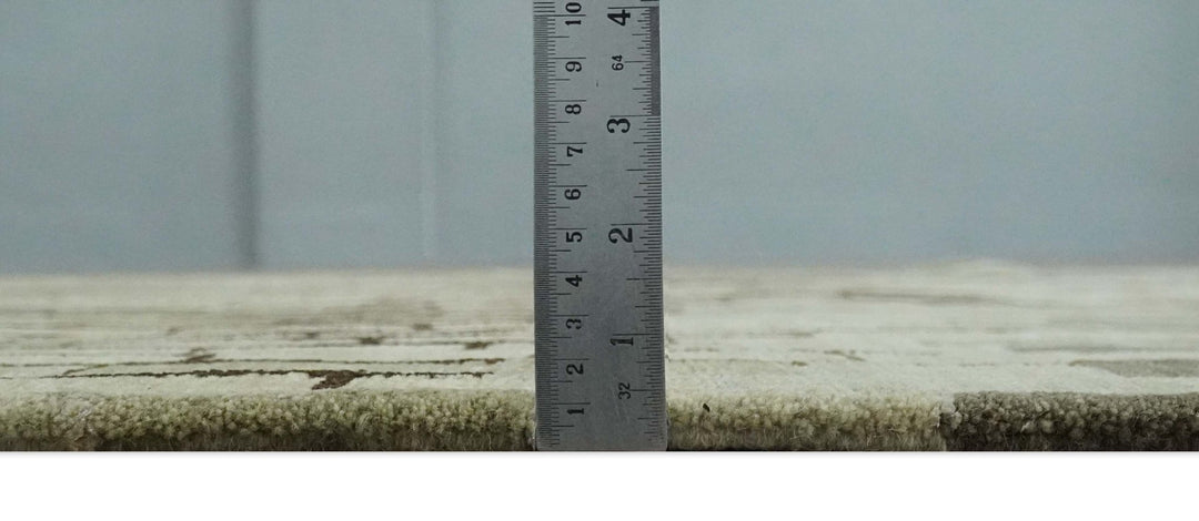 Olive, Beige, Charcoal and Ivory Modern Geometrical Brick Design 4.6x6.6 wool and Art Silk Area Rug - The Rug Decor