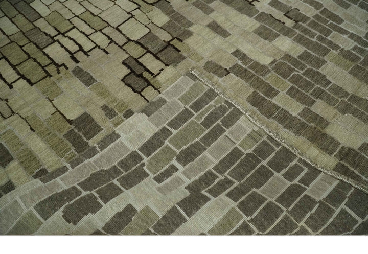Olive, Beige, Charcoal and Ivory Modern Geometrical Brick Design 4.6x6.6 wool and Art Silk Area Rug - The Rug Decor