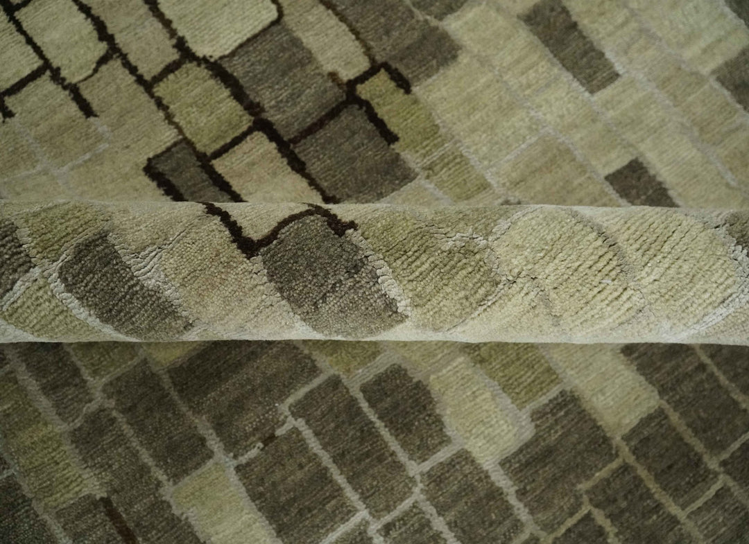 Olive, Beige, Charcoal and Ivory Modern Geometrical Brick Design 4.6x6.6 wool and Art Silk Area Rug - The Rug Decor