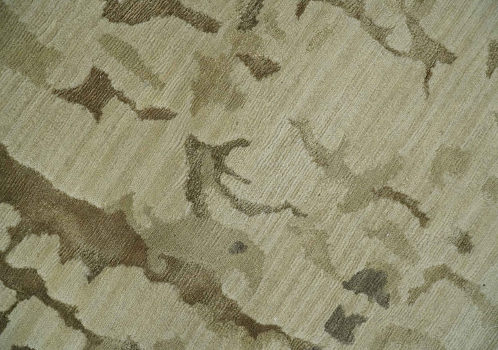 Olive, Brown and Charcoal Hand knotted 4x6 Abstract Wool and Art Silk Area Rug - The Rug Decor