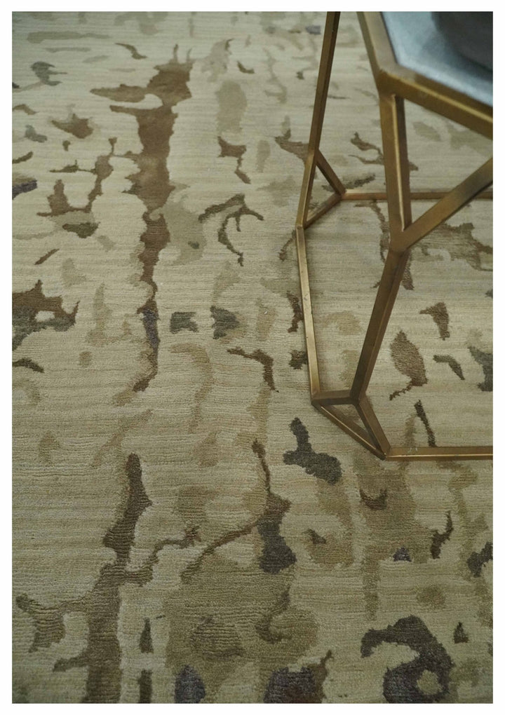 Olive, Brown and Charcoal Hand knotted 4x6 Abstract Wool and Art Silk Area Rug - The Rug Decor