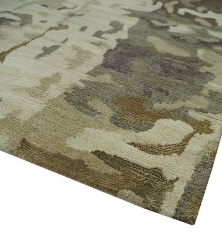 Olive, Brown and Charcoal Hand knotted 4x6 Abstract Wool and Art Silk Area Rug - The Rug Decor