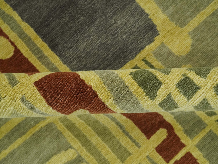 Olive, Brown and Gray Modern Geometrical Stripes Design Hand loom 5x8 wool Area Rug - The Rug Decor