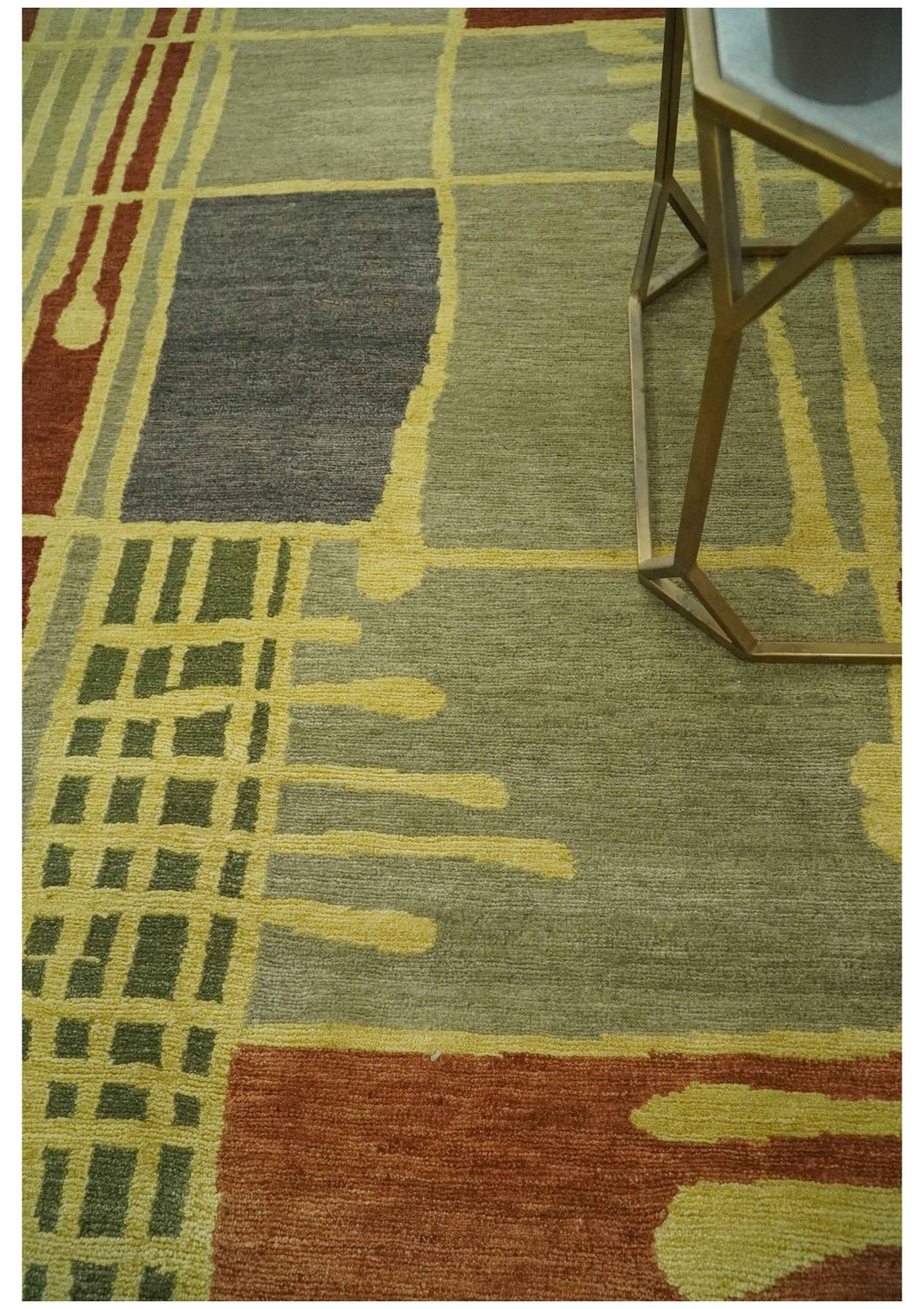 Olive, Brown and Gray Modern Geometrical Stripes Design Hand loom 5x8 wool Area Rug - The Rug Decor