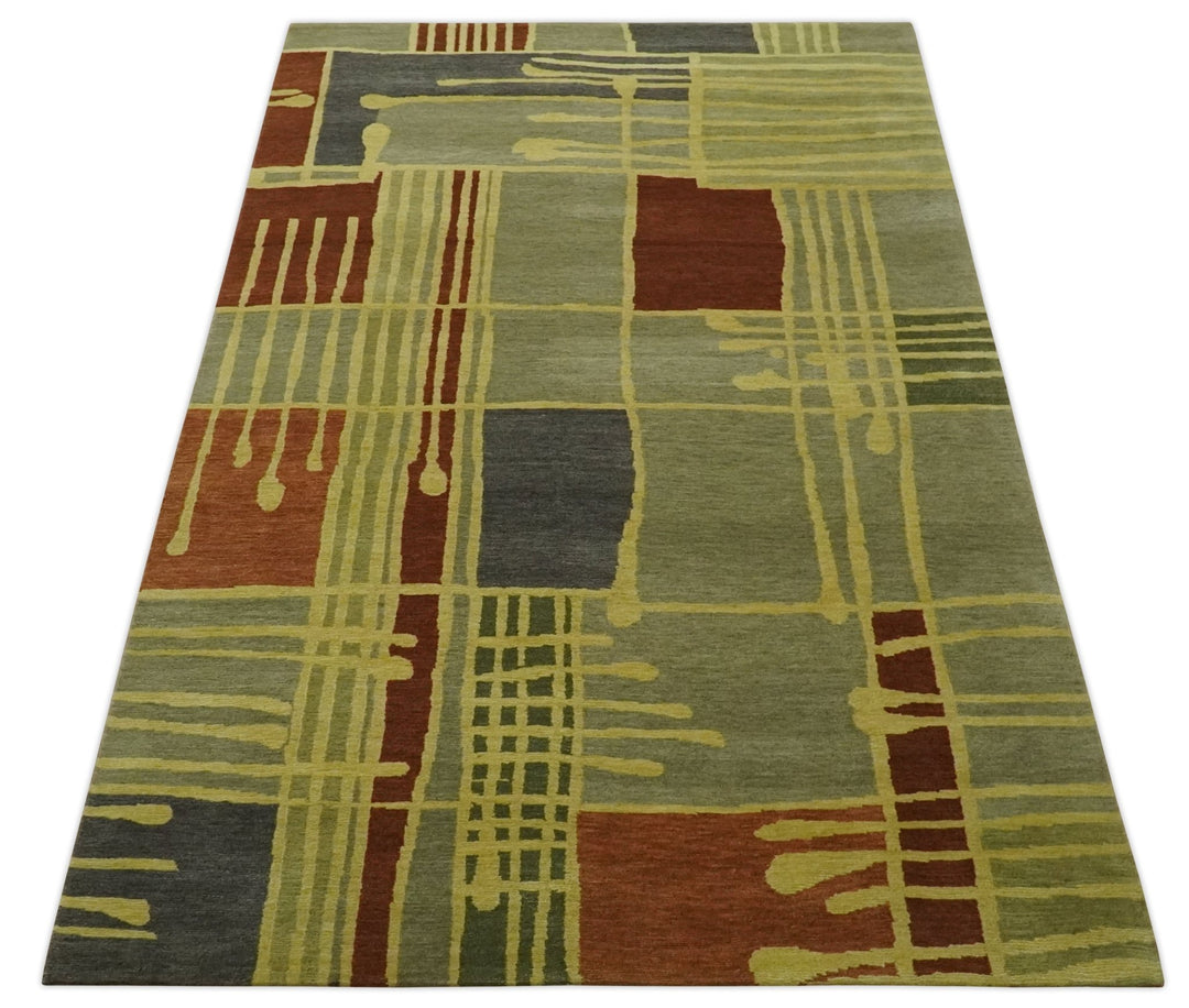 Olive, Brown and Gray Modern Geometrical Stripes Design Hand loom 5x8 wool Area Rug - The Rug Decor