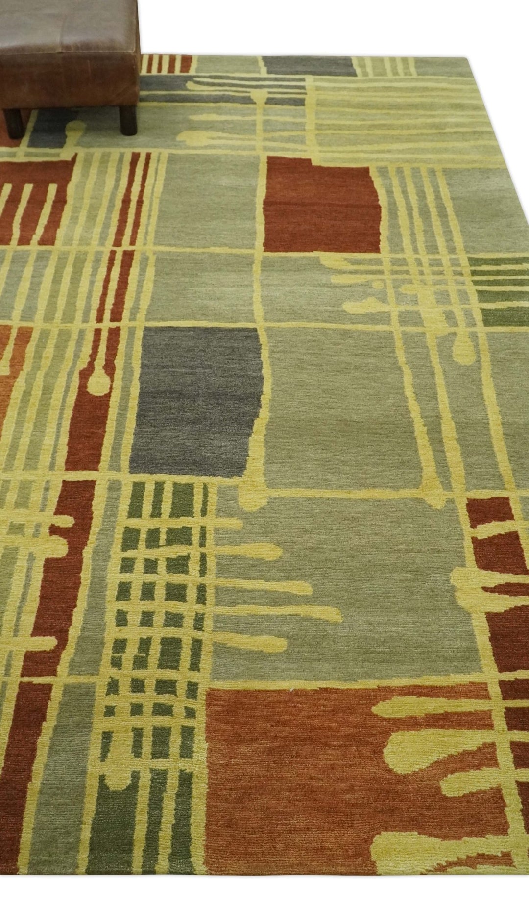 Olive, Brown and Gray Modern Geometrical Stripes Design Hand loom 5x8 wool Area Rug - The Rug Decor
