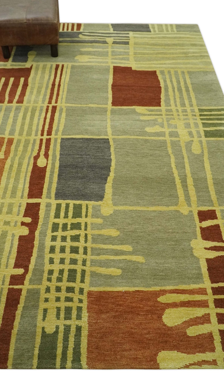 Olive, Brown and Gray Modern Geometrical Stripes Design Hand loom 5x8 wool Area Rug - The Rug Decor