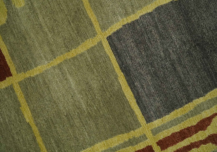 Olive, Brown and Gray Modern Geometrical Stripes Design Hand loom 5x8 wool Area Rug - The Rug Decor