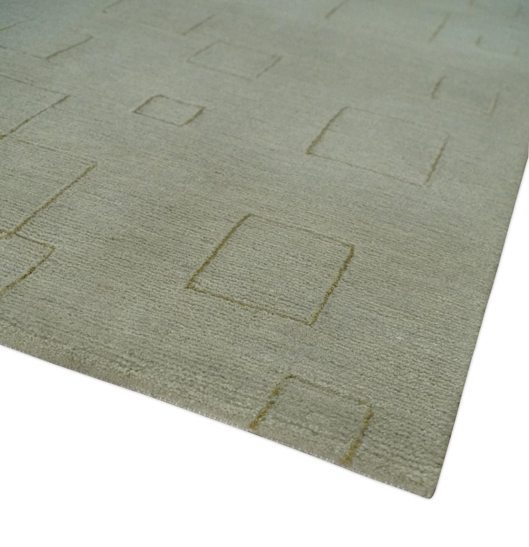Olive Hand Knotted 5.6x8 Modern Geometric Wool and Silk Area Rug - The Rug Decor